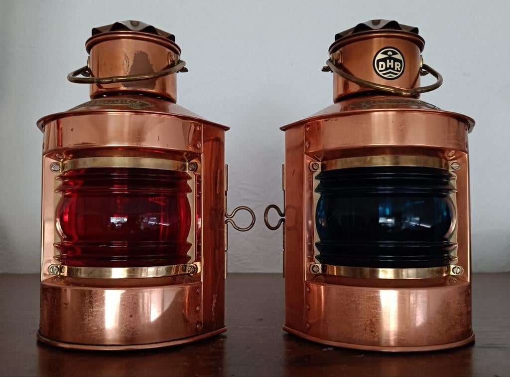 Koperen navigatie scheepslantaarns Den Haan Rotterdam., Antiek en Kunst, Ophalen