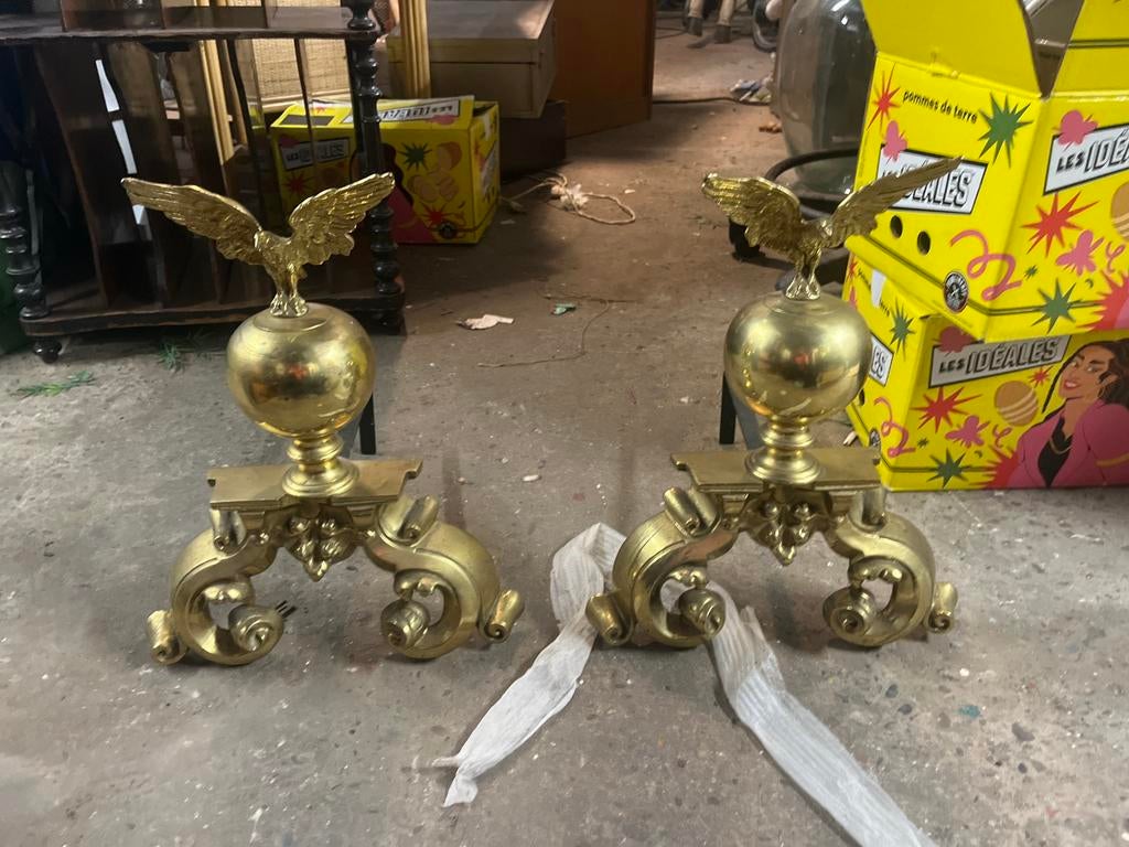 Set haardbokken | messing adelaar | klassiek, Maison & Meubles, Cheminées, Enlèvement, Comme neuf, Autres types