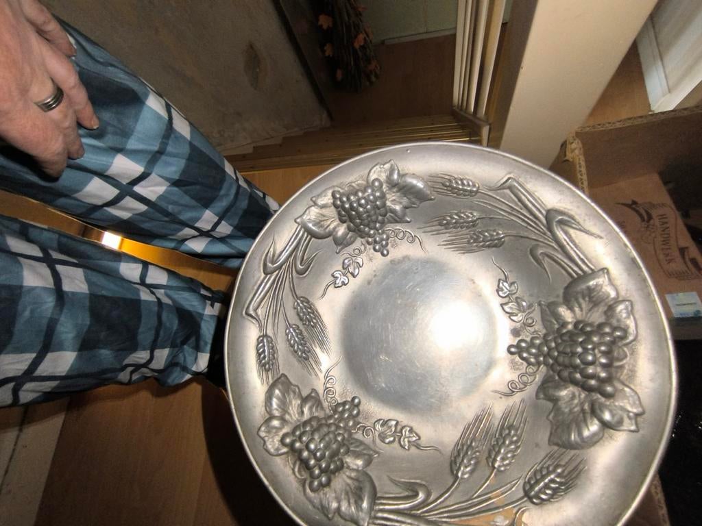 Tinnen schotel met fruitmotief, Ophalen of Verzenden