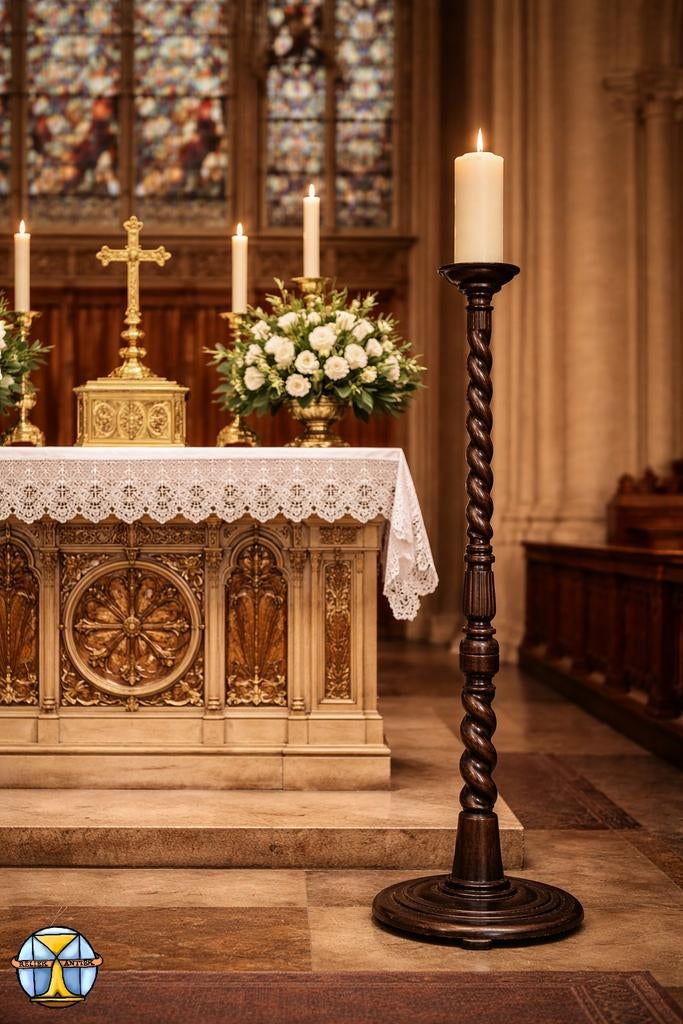 Antieke houten 19e eeuwse getorste Grote Kerk Kandelaar 166H, Antiek en Kunst, Antiek | Kandelaars, Ophalen of Verzenden