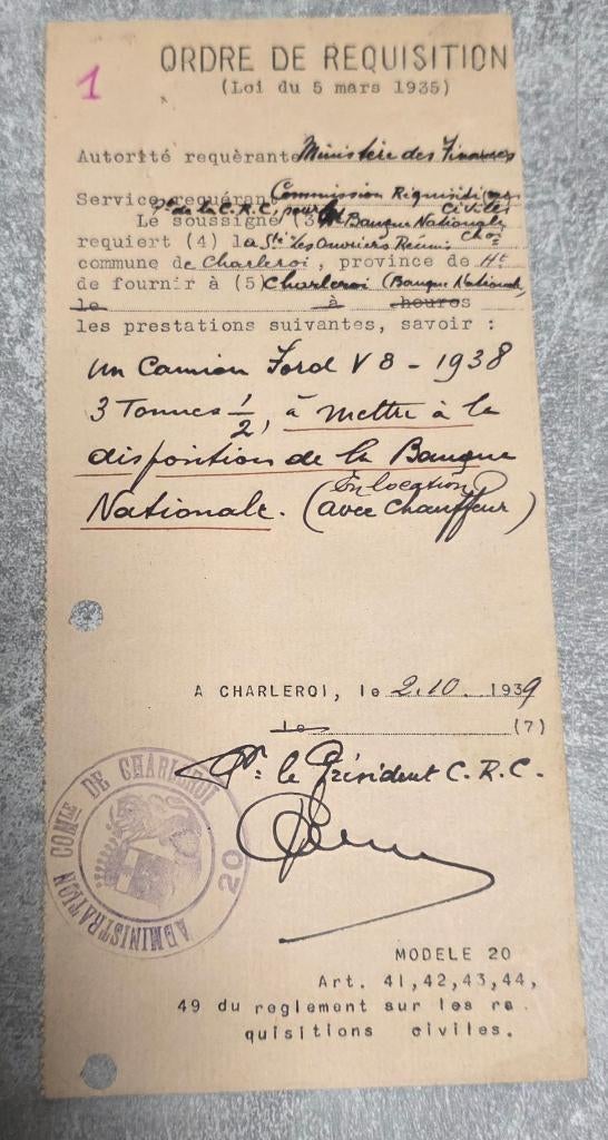 WW2+Militaria+Brasserie+Réquisition Ford V8, Collections, Objets militaires | Général, Enlèvement ou Envoi, Gendarmerie, Autres types