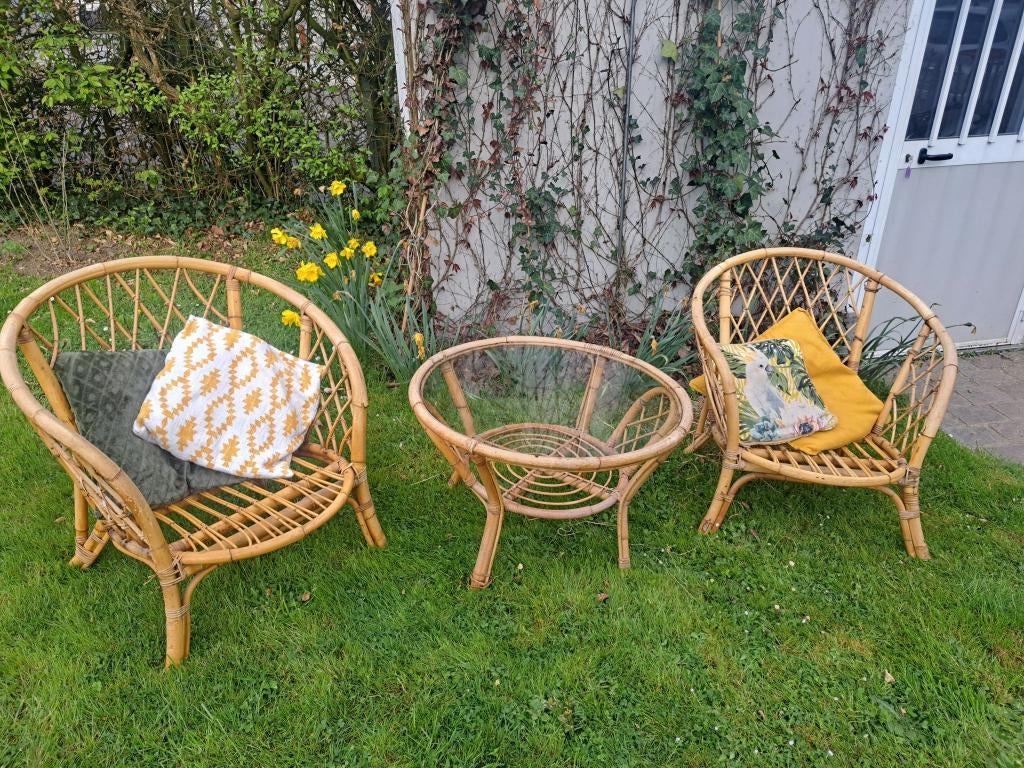 salon rotin table et deux fauteuils, Enlèvement, Comme neuf, Autres matériaux