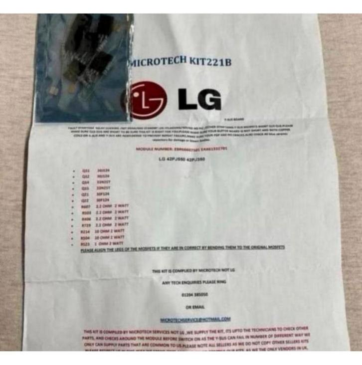 LG 42PJ550 42PJ350 EBR66607501 EAX61332701 reparatie kit set, Audio, Tv en Foto, Televisie-accessoires, Nieuw, Ophalen of Verzenden