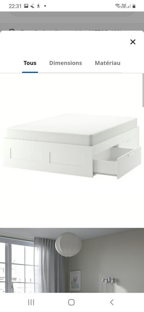 BRIMNES Ikea Cadre lit avec rangement, 160x200 cm, Maison & Meubles, Chambre à coucher | Lits, Blanc