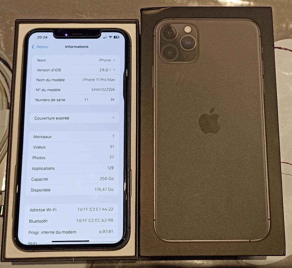 iPhone 11 Pro Max 256 Gb IOS 26.2, Télécoms, Téléphonie mobile | Housses, Coques & Façades | Apple iPhone, Comme neuf, Enlèvement ou Envoi