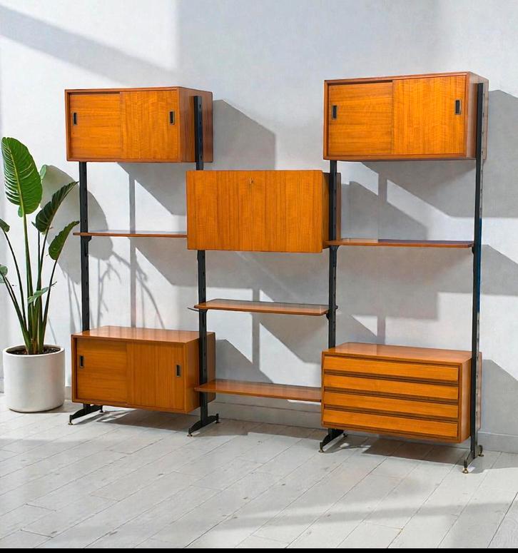 Vintage modulaire wandkast | wandsysteem | wandmeubel, Huis en Inrichting, Kasten | Wandmeubels, Gebruikt, 200 cm of meer, 250 tot 300 cm