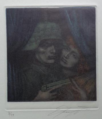 ERNST FUCHS / DER SOLDAT UND SEIN ENGEL / KLEURETS / 52x40cm beschikbaar voor biedingen