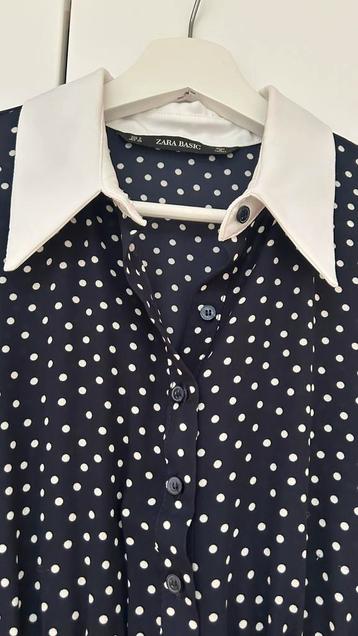ZARA XS tot S marine blauw klassiek jurkje met wit dots beschikbaar voor biedingen