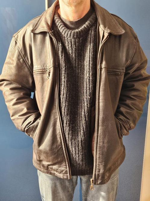 Leren jas, heren, XL, Kleding | Heren, Jassen | Zomer, Gedragen, Maat 52/54 (L), Bruin, Ophalen of Verzenden