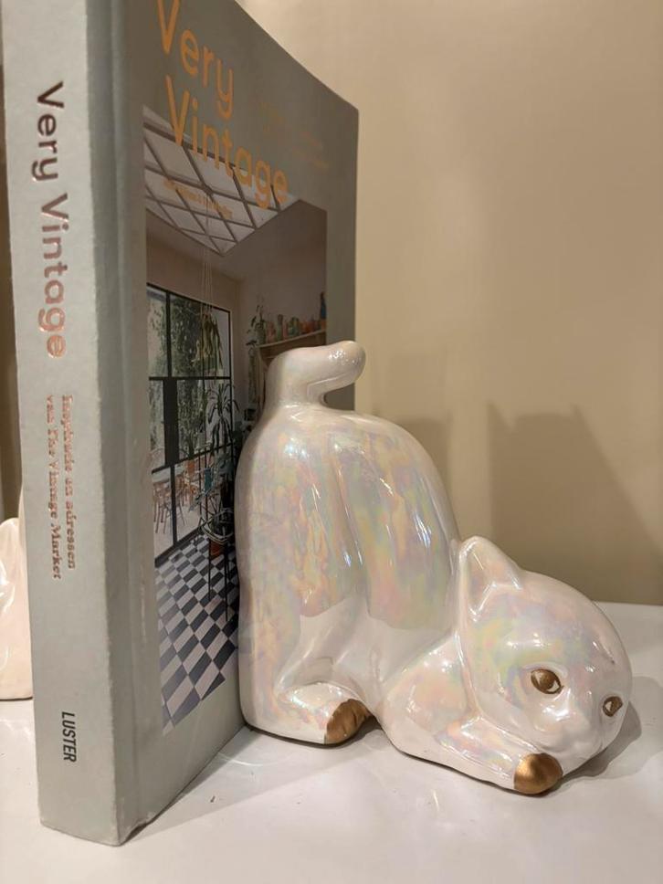 Vintage keramiek boekensteunen kat, Antiek en Kunst, Curiosa en Brocante, Ophalen of Verzenden