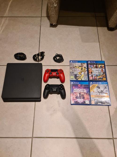 Playstation 4 Slim 1TB | 2 Controllers | 4 Topgames, Games en Spelcomputers, Spelcomputers | Sony PlayStation 4, Zo goed als nieuw
