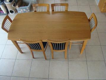 zware eiken tafel 1.8 m x 90 cm  + 6 stoelen