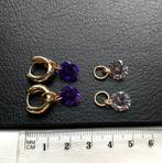 Oorbellen zirkoon verguld paars en wit, Met kristal, Hangers, Paars, Nieuw