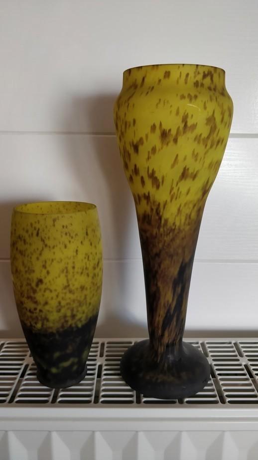 2 vazen Art Déco 1920, pate de verre - Signature LORRAIN, Antiquités & Art, Antiquités | Vases, Enlèvement ou Envoi