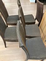 Zwarte houten tafel met 6 of 8 rieten stoelen, Ophalen, Gebruikt, 6 tot 8 stoelen