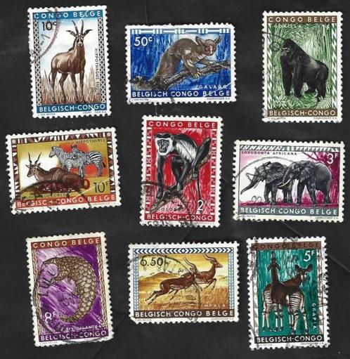9 postzegels 1959 Beschermde dieren Belgisch Congo, Postzegels en Munten, Postzegels | Afrika, Gestempeld, Overige landen, Ophalen of Verzenden