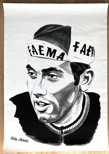 Wielrennen postertekening EDDY MERCKX – FAEMA - 50x70 cm 