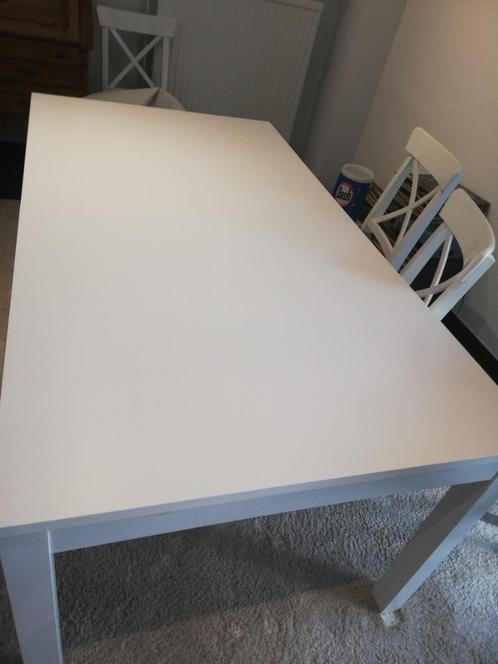 witte uitschuifbare tafel, Huis en Inrichting, Tafels | Eettafels, Zo goed als nieuw, 50 tot 100 cm, 200 cm of meer, Vijf personen of meer