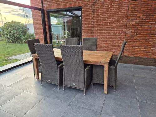 Houten tuintafel (200x100) met 6 wicker relaxstoelen., Tuin en Terras, Tuinsets en Loungesets, Zo goed als nieuw, Loungeset, Wicker