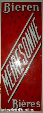 Meiresonne 1946 emailbord 147 x 59 cm, Verzamelen, Ophalen, Gebruikt, Reclamebord, Plaat of Schild