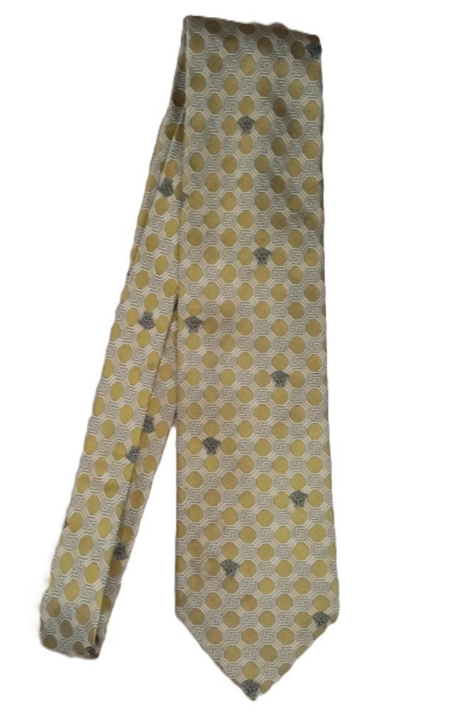 Gianni Versace stropdas 100% zijde goudkleurig Medusa, Kleding | Heren, Stropdassen, Zo goed als nieuw, Met patroon, Overige kleuren