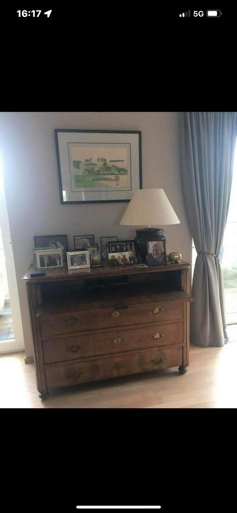 Antieke massief houten secretaresseflap+3gds lades, Huis en Inrichting, Kasten | Secretaires, Gebruikt, Ophalen
