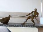 Salvator Riolo Sculptuur Art Deco Bronze 1930 Man Boot, Antiek en Kunst, Kunst | Beelden en Houtsnijwerken, Ophalen