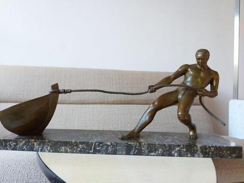 Salvator Riolo Sculptuur Art Deco Bronze 1930 Man Boot, Antiquités & Art, Art | Sculptures & Bois, Enlèvement