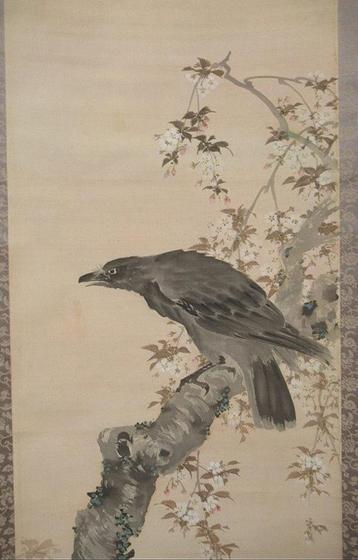 Corbeau sur un arbre Satura - peinture sur rouleau Japon