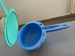 Dubbel Vergiet 2delig groen/blauw ZGAN, Huis en Inrichting, Keuken | Potten en Pannen, Ophalen of Verzenden, Zo goed als nieuw
