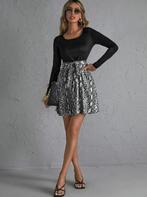 Shein - jurk - zwart/print - maat M/L, Maat 38/40 (M), Verzenden, Zwart, Zo goed als nieuw