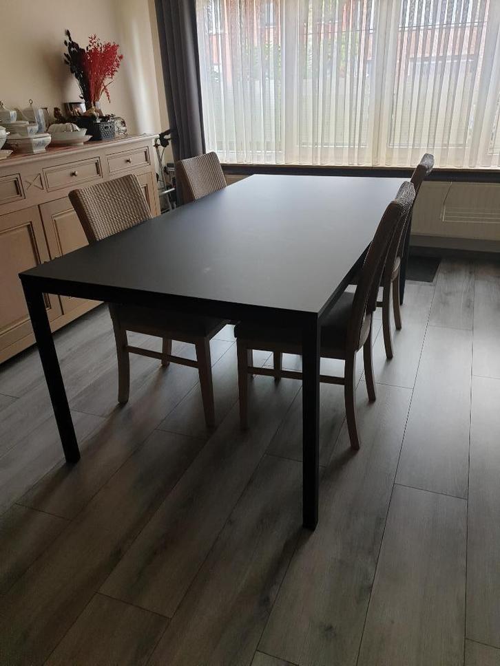 Zwarte eettafel, Huis en Inrichting, Tafels | Eettafels, Zo goed als nieuw, 50 tot 100 cm, 200 cm of meer, Vijf personen of meer