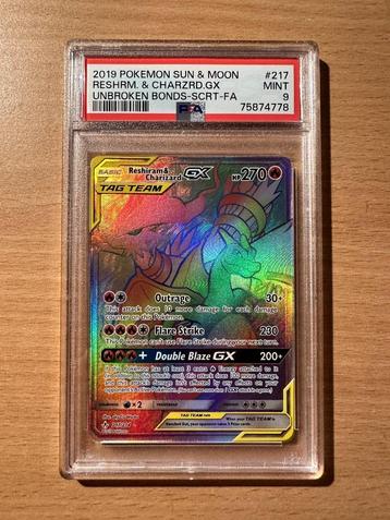 Reshiram et Charizard Gx Secret Rare - Unbroken Bonds PSA 9, Enlèvement ou Envoi, Neuf, Cartes en vrac