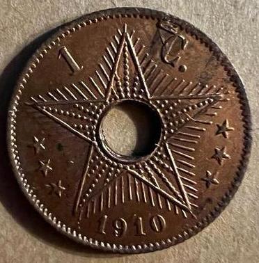 Belgisch Congo 1 centiem van 1910 mooie kwaliteit., Postzegels en Munten, Munten | België, Ophalen of Verzenden