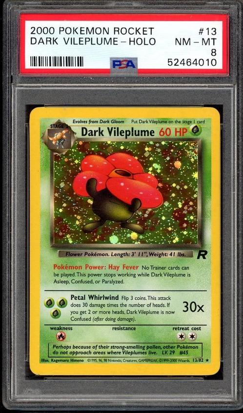 Dark Vileplume Holo PSA 8 - 13/64 - Team Rocket 1999, Hobby & Loisirs créatifs, Jeux de cartes à collectionner | Pokémon, Comme neuf