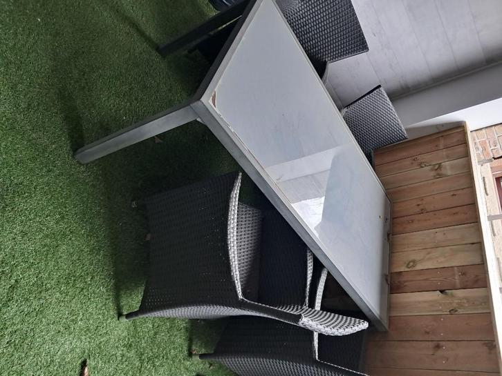 Gratis glazen tafel en stoelen, Huis en Inrichting, Tafels | Eettafels, Gebruikt, 150 tot 200 cm, Vier personen, Rechthoekig, Ophalen