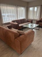 Salonset bruin – 2 zetels + 1 fauteuil, Huis en Inrichting, Ophalen, Stof