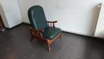 ancien fauteuil relax manuel en bois et cuir vert, Enlèvement ou Envoi