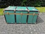 Vintage grote houten reiskoffer met metaal belegd, Ophalen