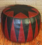 Zware Zachte Ronde Vintage Poef / 11kg / Bordo-Zwart / 60's, Huis en Inrichting, Zetels | Voetbanken en poefs, Rond, Leer, Ophalen of Verzenden