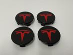 TESLA Zwart/Rood Naafdoppen /Naafkappen 56mm set van 4 stuks, Verzenden, Nieuw