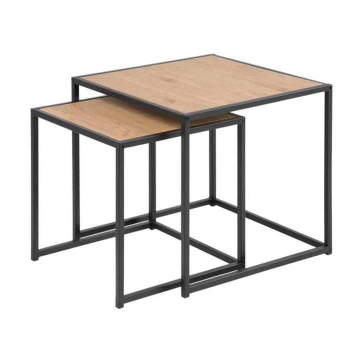 Lisomme Vic Set van 2 Houten Bijzettafels - Naturel, Huis en Inrichting, Tafels | Bijzettafels, Zo goed als nieuw, Vierkant, Ophalen