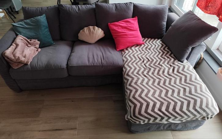 3-zitsbank met longchair ikea, Huis en Inrichting, Zetels | Complete zithoeken, Zo goed als nieuw, Kunststof, Ophalen