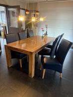 teak eettafel en salontafel met stoelen, Ophalen, Gebruikt, 100 tot 150 cm, Teakhout