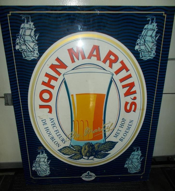 JOHN MARTIN'S bier reclame uit 90's - afm. 100x80 cm - ijzer, Verzamelen, Biermerken, Gebruikt, Reclamebord, Plaat of Schild, Overige merken