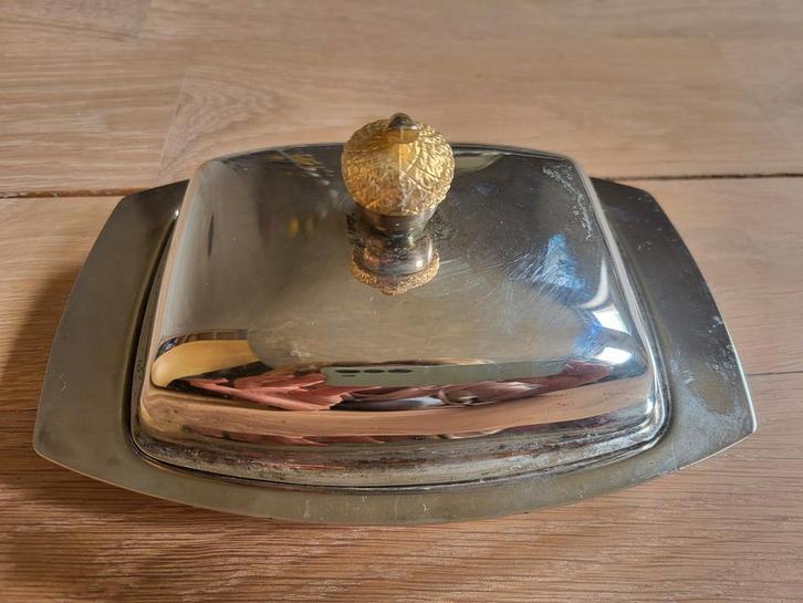 Verzilverd Engels botervlootje met eikelnoot, Antiek en Kunst, Antiek | Zilver en Goud, Ophalen of Verzenden