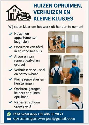 Huizen opruimen, verhuizen en kleine klusjes beschikbaar voor biedingen