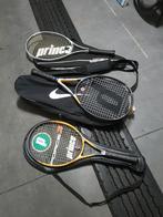 Drie perfect besnaarde racketten met bijhorende tassen, Ophalen