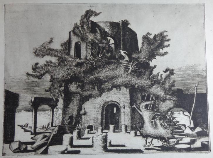 RENE DE CONINCK / HERINNERING ITALIE / ZW-W ETS / 65x85cm, Antiek en Kunst, Kunst | Litho's en Zeefdrukken, Ophalen of Verzenden