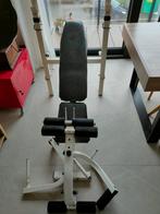 Halterbank + stangen + gewichten — complete set, Ophalen, Ligfiets, Gebruikt, Metaal